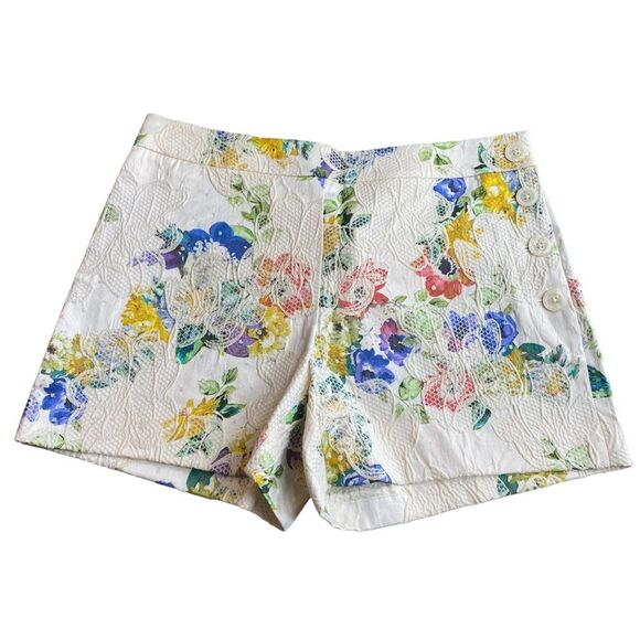 Anthropologie Elevenses Calalonia Short Size 4 Floral Lace Appliqué Button Close - Picture 2 of 11